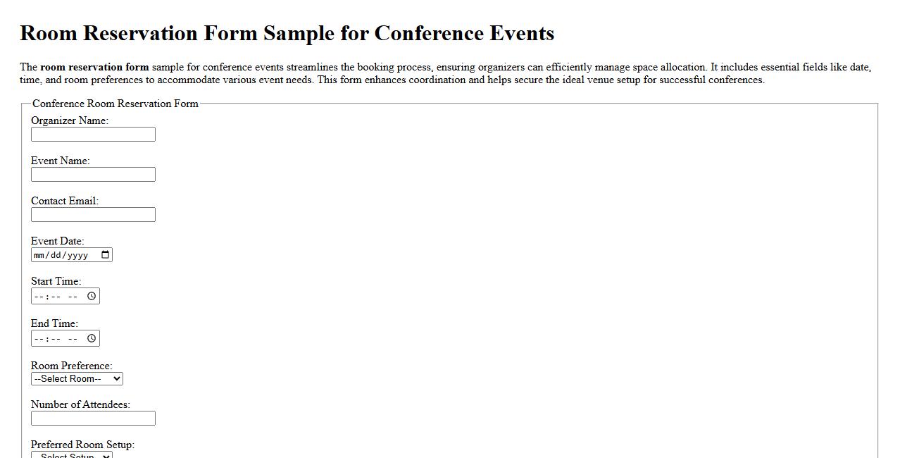 Room reservation form sample for conference events image preview