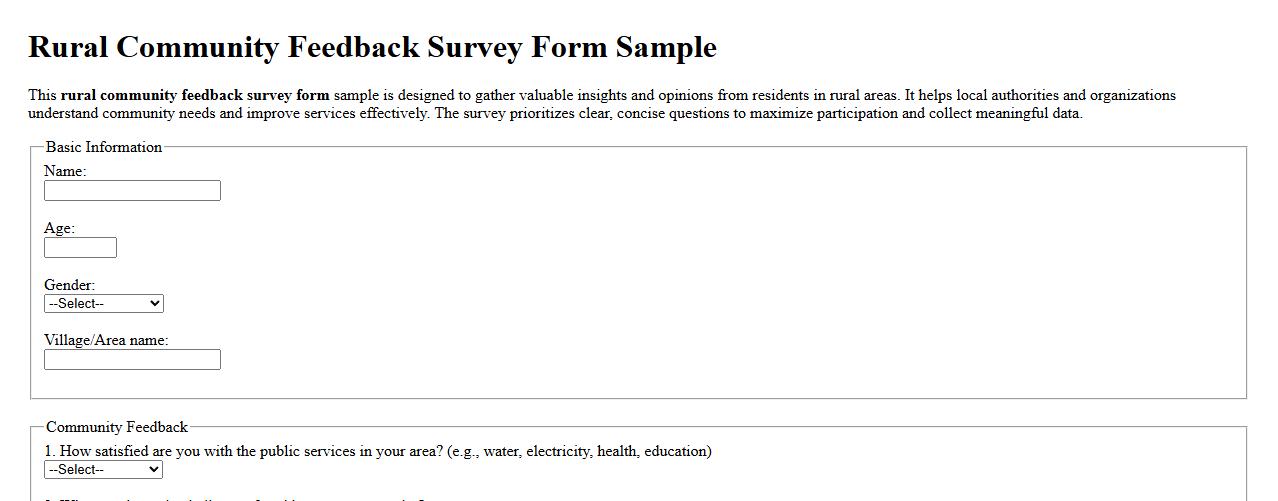 Rural community feedback survey form sample image preview