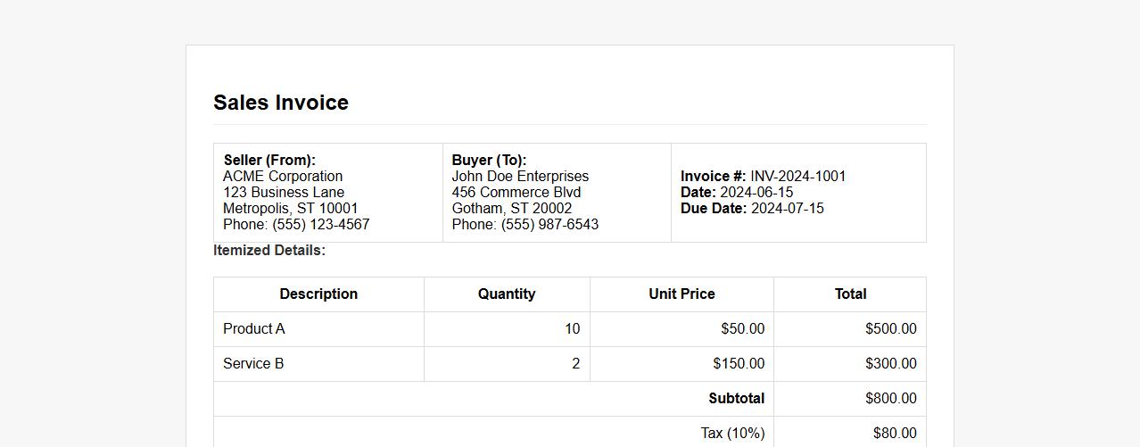 sales invoice form sample with payment terms section image preview