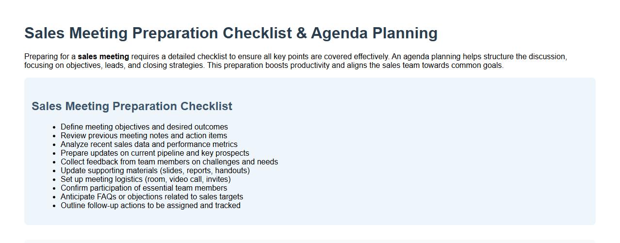 sales meeting preparation checklist with agenda planning image preview