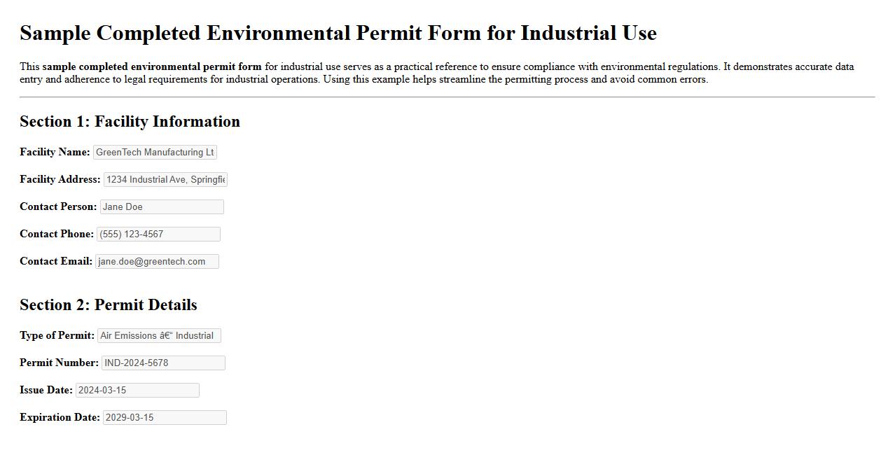Sample completed environmental permit form for industrial use image preview