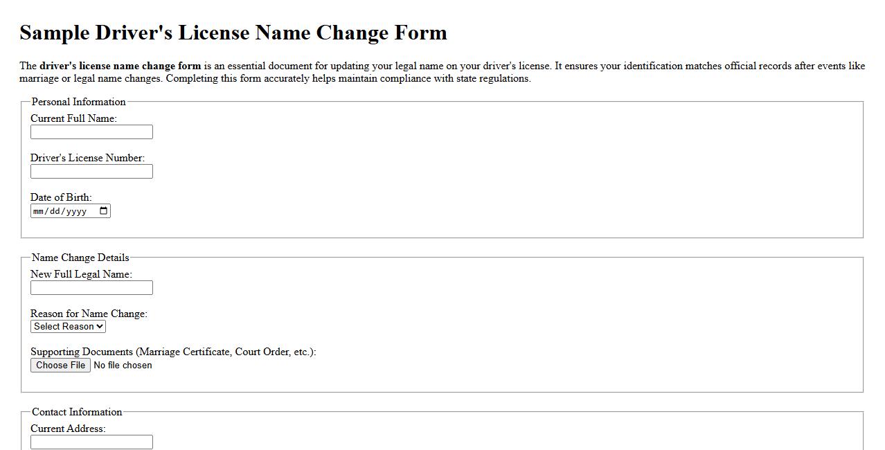 sample driver's license name change form image preview