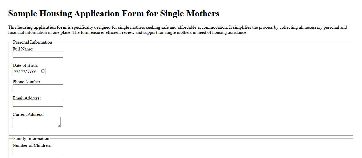 Sample housing application form for single mothers image preview