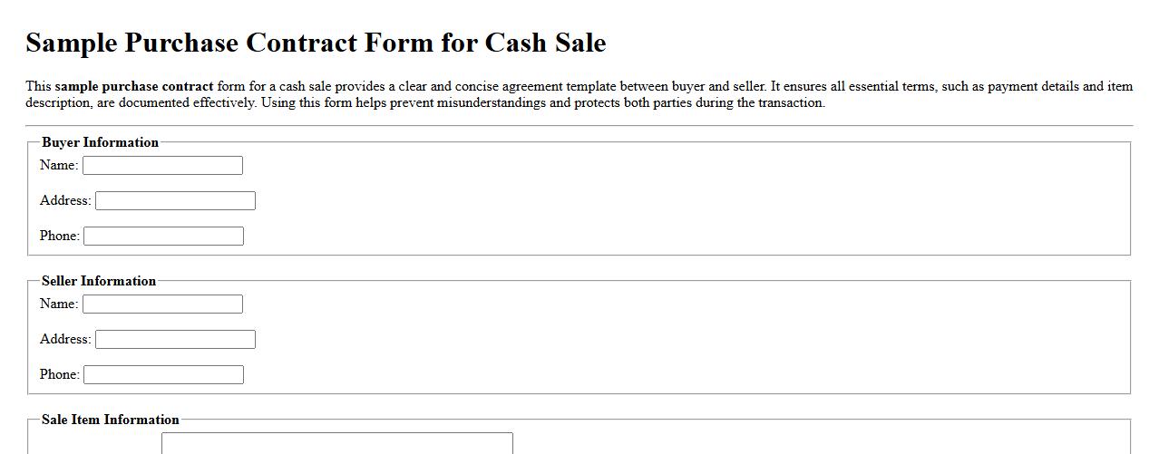 Sample purchase contract form for cash sale image preview