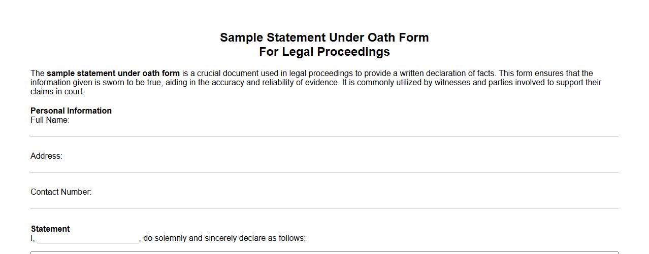 sample statement under oath form for legal proceedings image preview