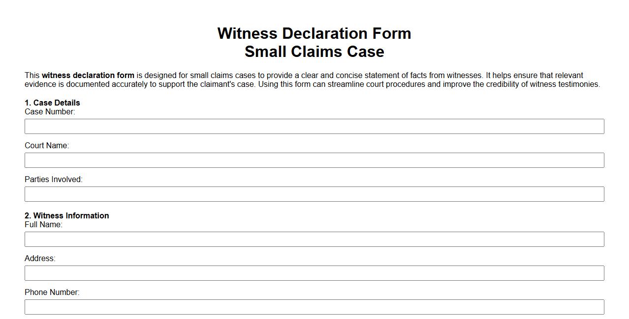 Sample witness declaration form for small claims image preview