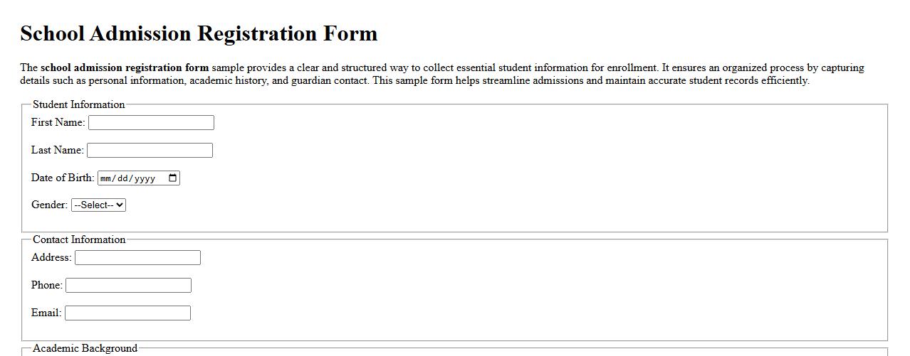 school admission registration form sample image preview