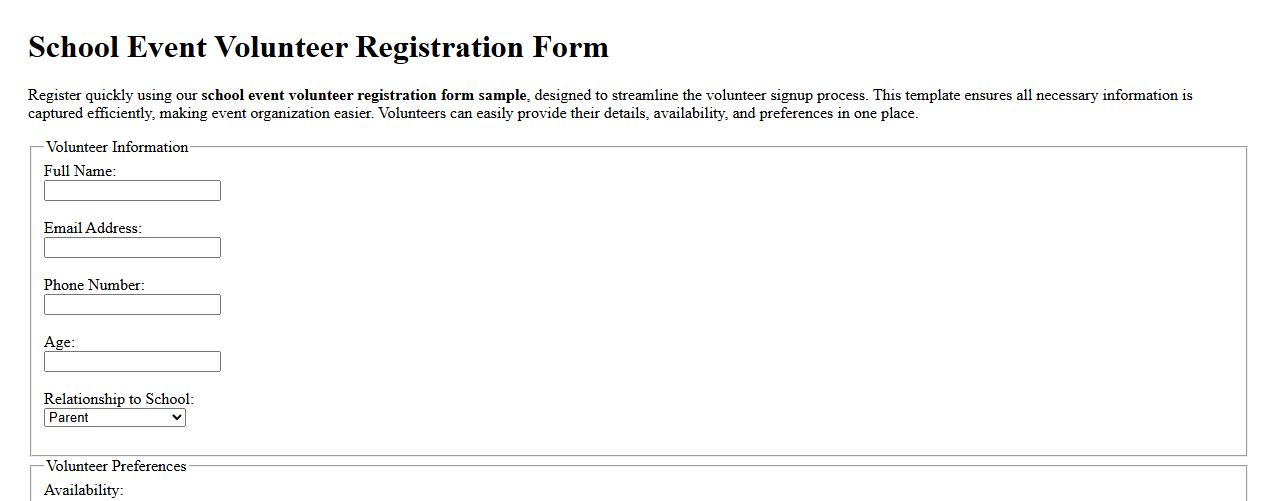 school event volunteer registration form sample image preview