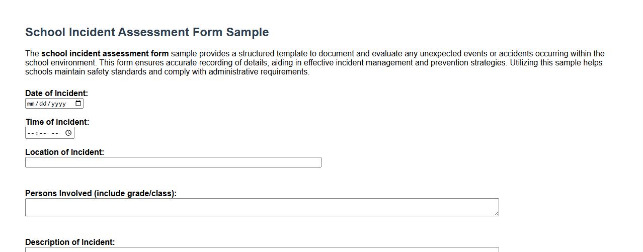 school incident assessment form sample image preview
