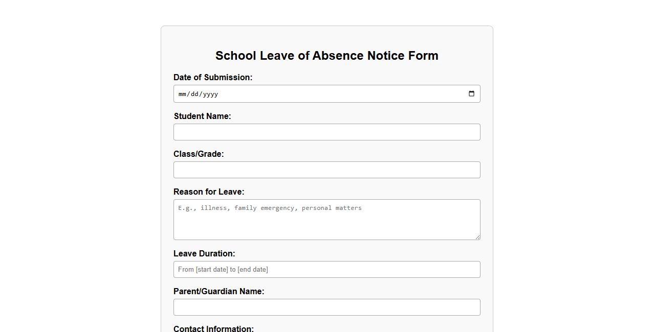 school leave of absence notice form sample template image preview