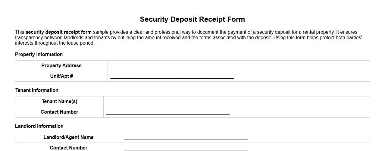 Security deposit receipt form sample for rental property image preview