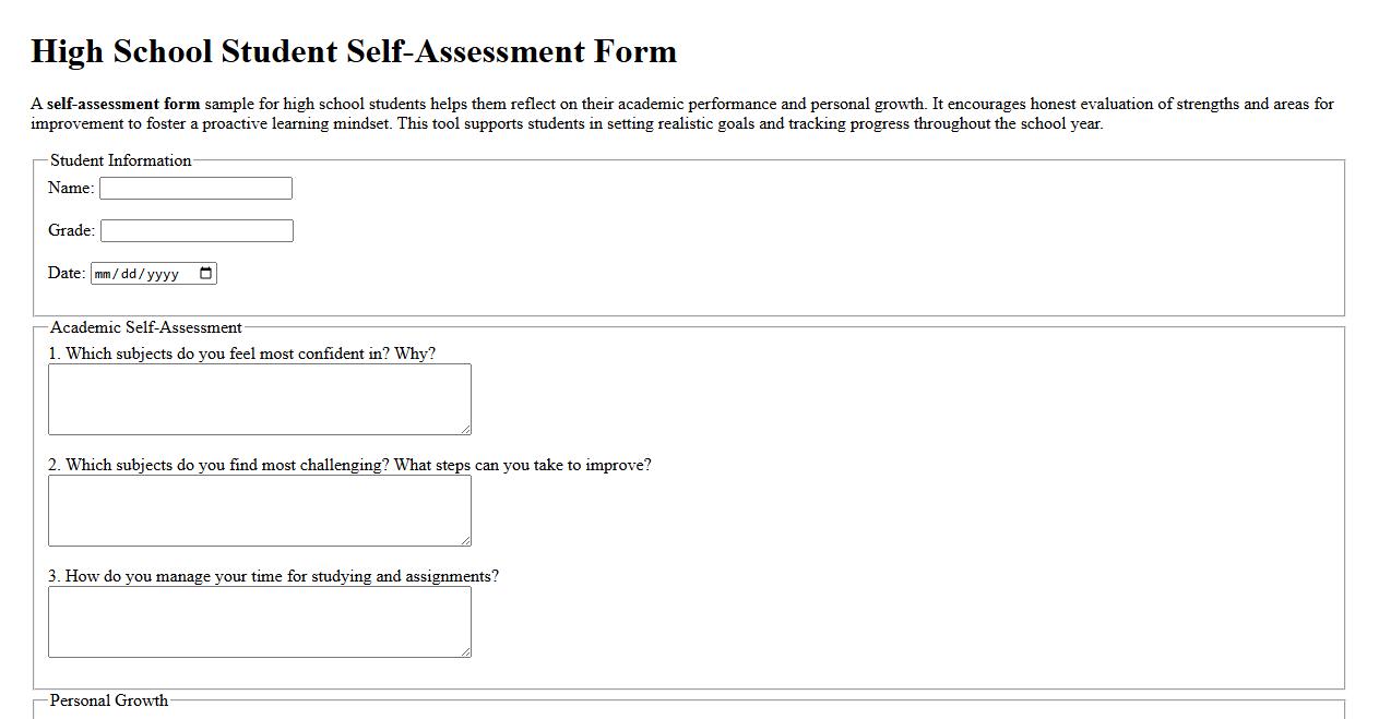 self-assessment form sample for students in high school image preview