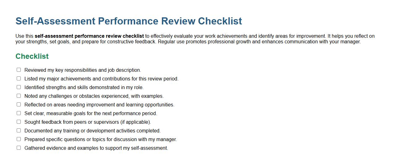 self-assessment performance review checklist image preview