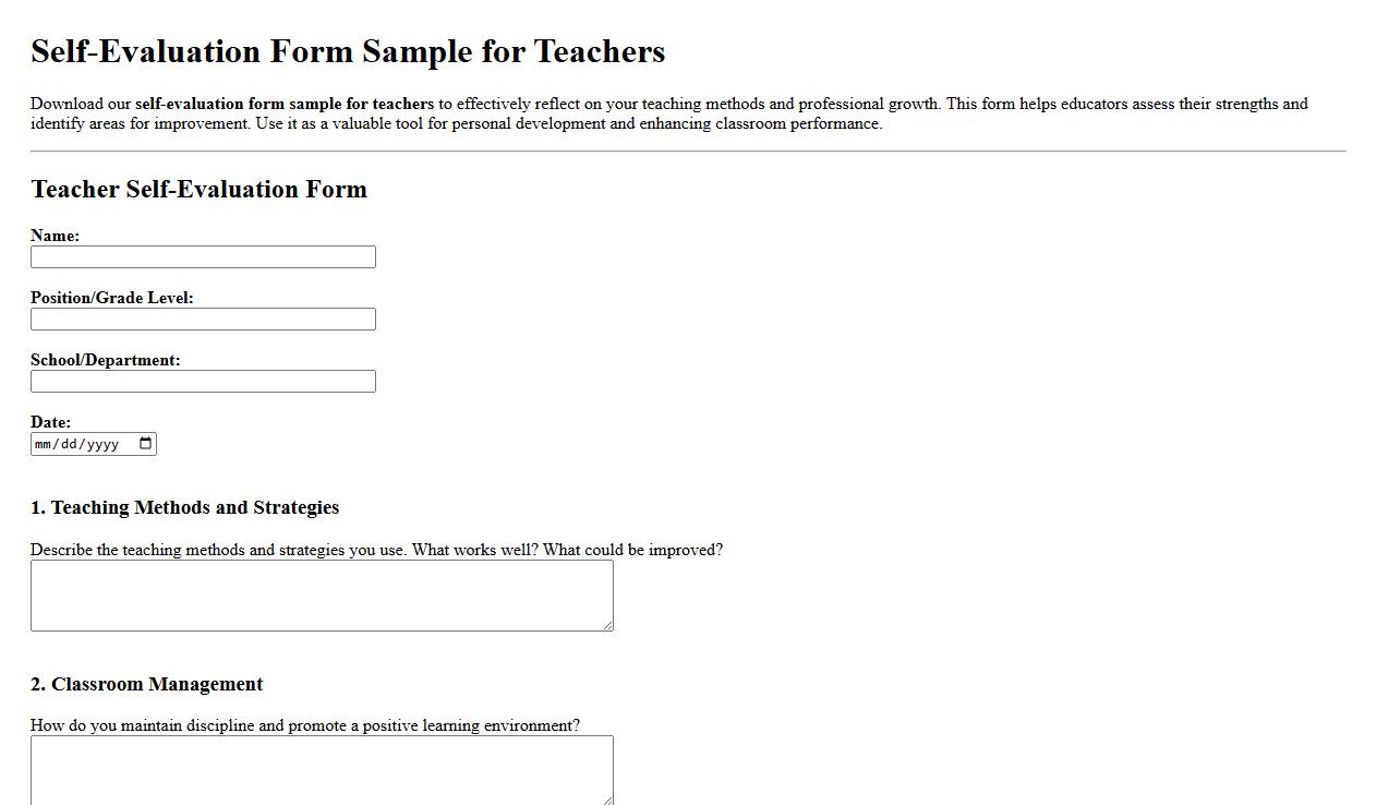 self-evaluation form sample for teachers image preview