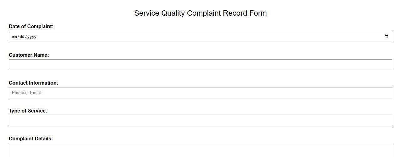 service quality complaint record form sample image preview