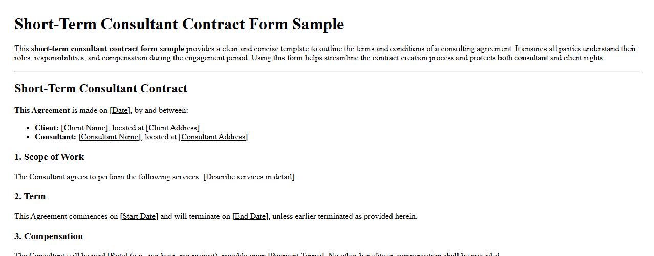 short-term consultant contract form sample image preview