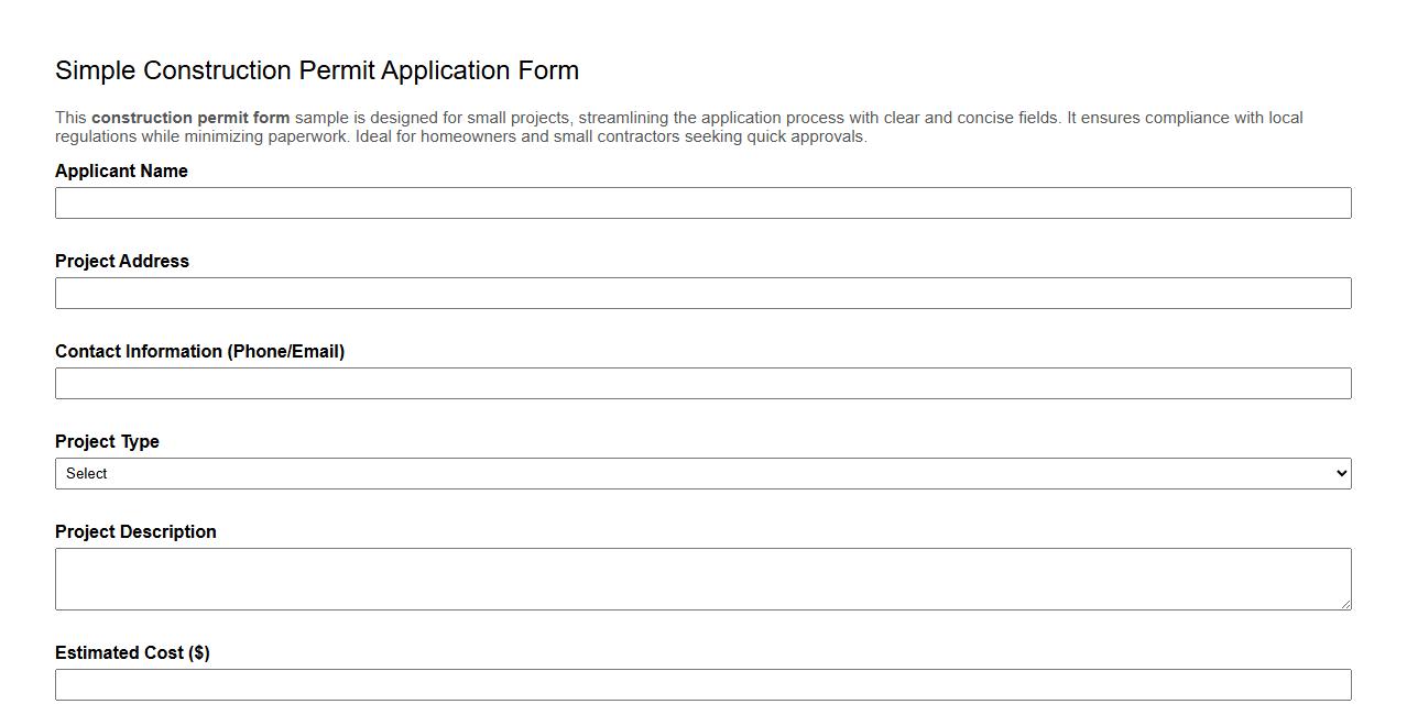 simple construction permit form sample for small projects image preview