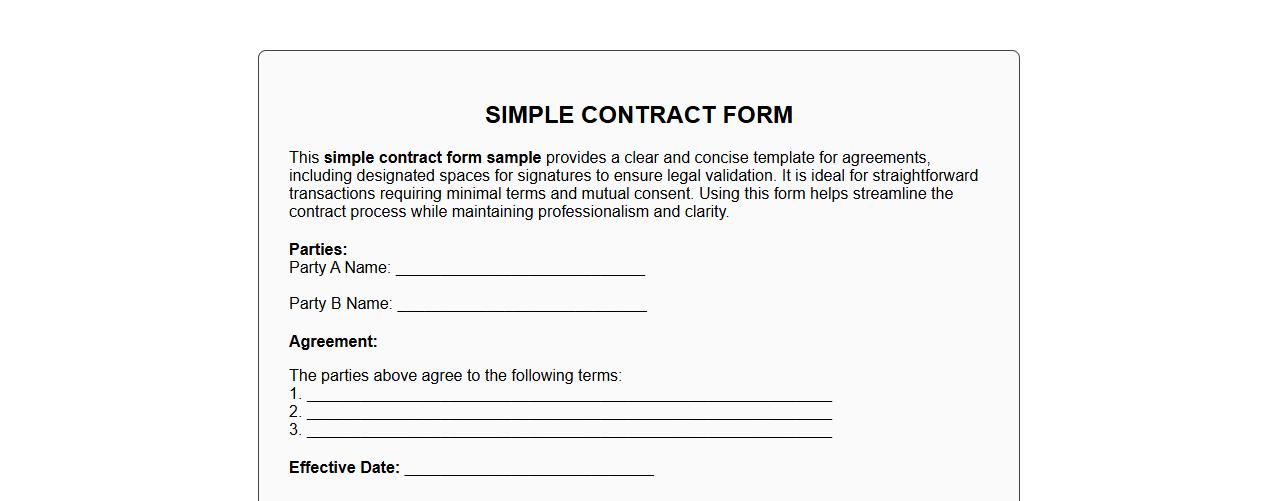 simple contract form sample with signatures image preview