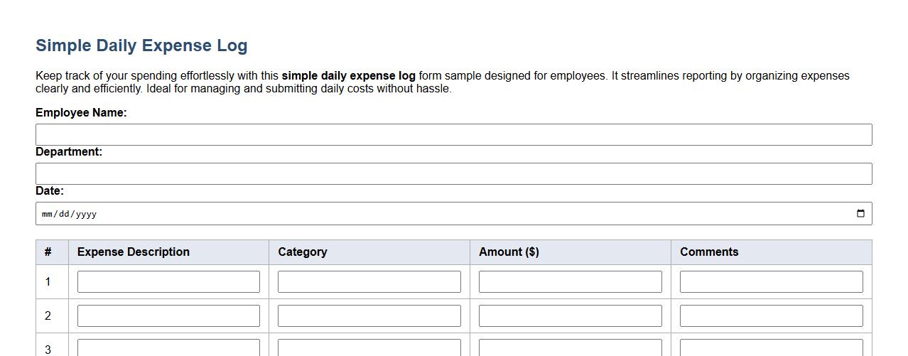 simple daily expense log form sample for employees image preview