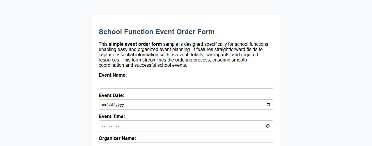 simple event order form sample for school functions image preview