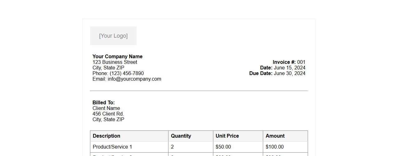 simple invoice format in word with logo image preview