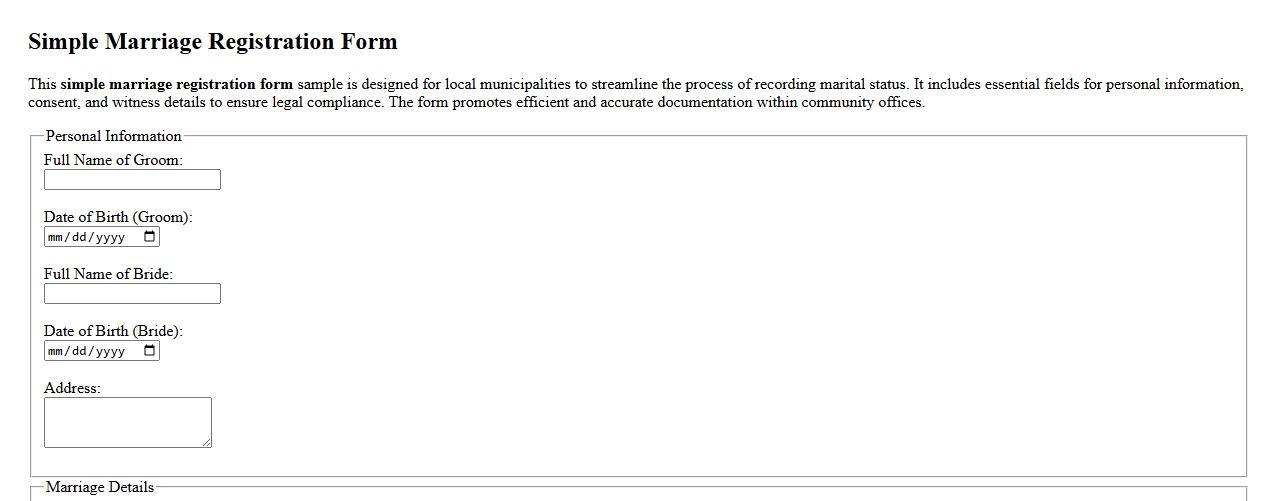 Simple marriage registration form sample for local municipality image preview