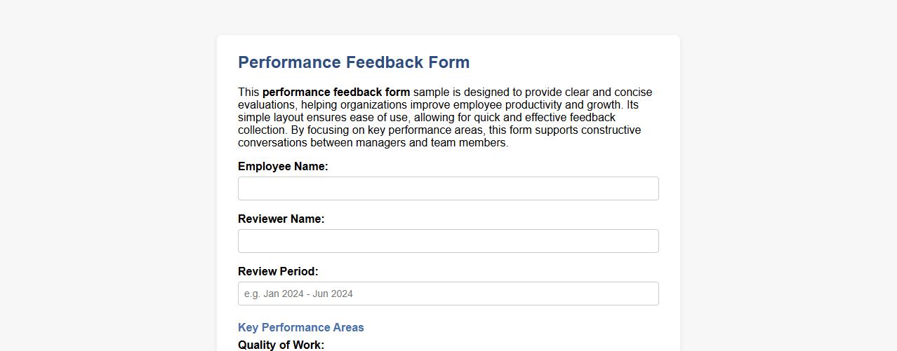 simple performance feedback form sample image preview