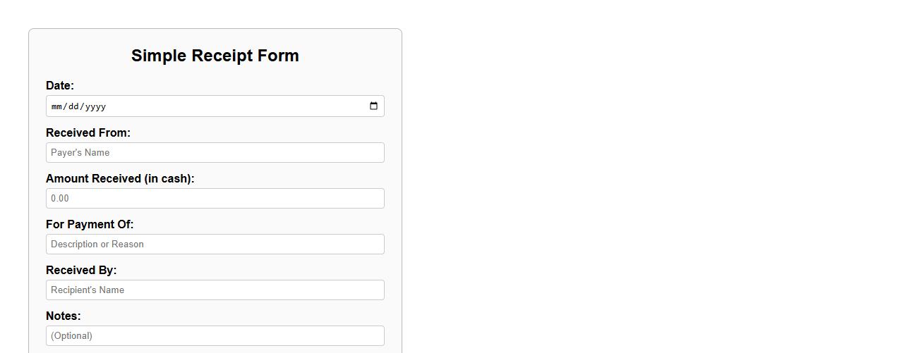 Simple receipt form sample for cash payment image preview