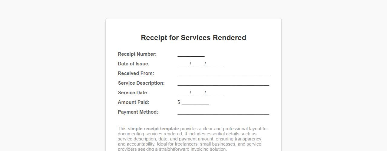 Simple receipt template for services rendered image preview