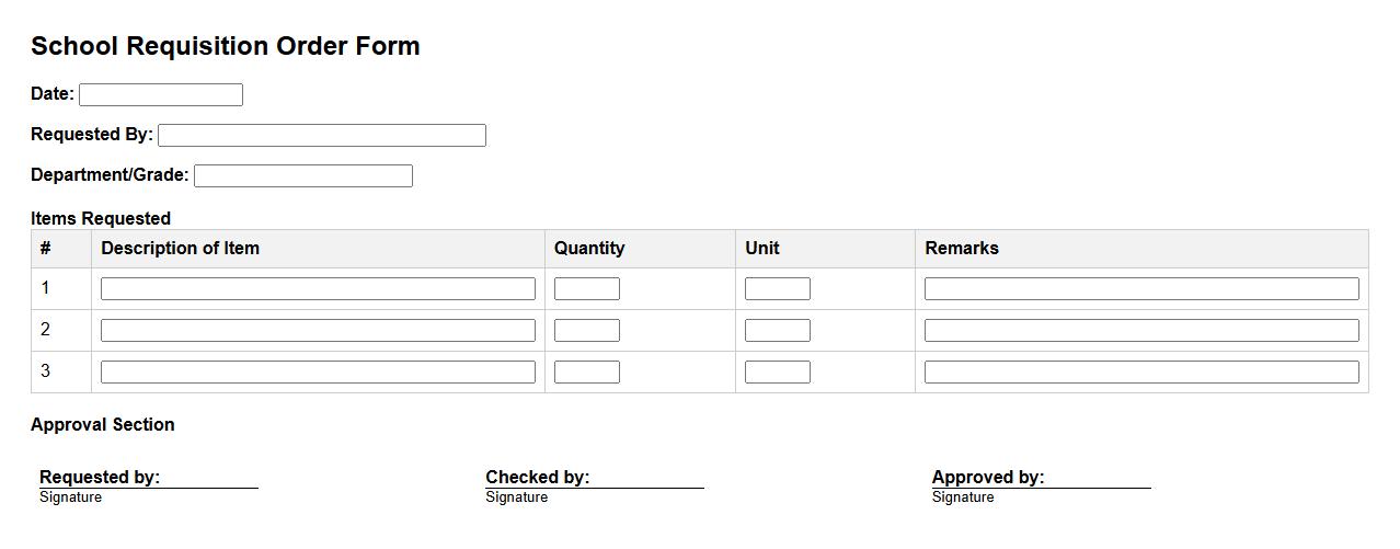 simple requisition order form sample for schools image preview