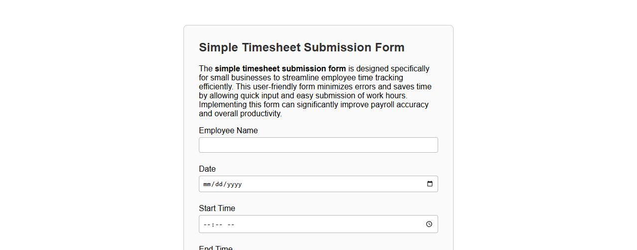 Simple timesheet submission form sample for small business image preview