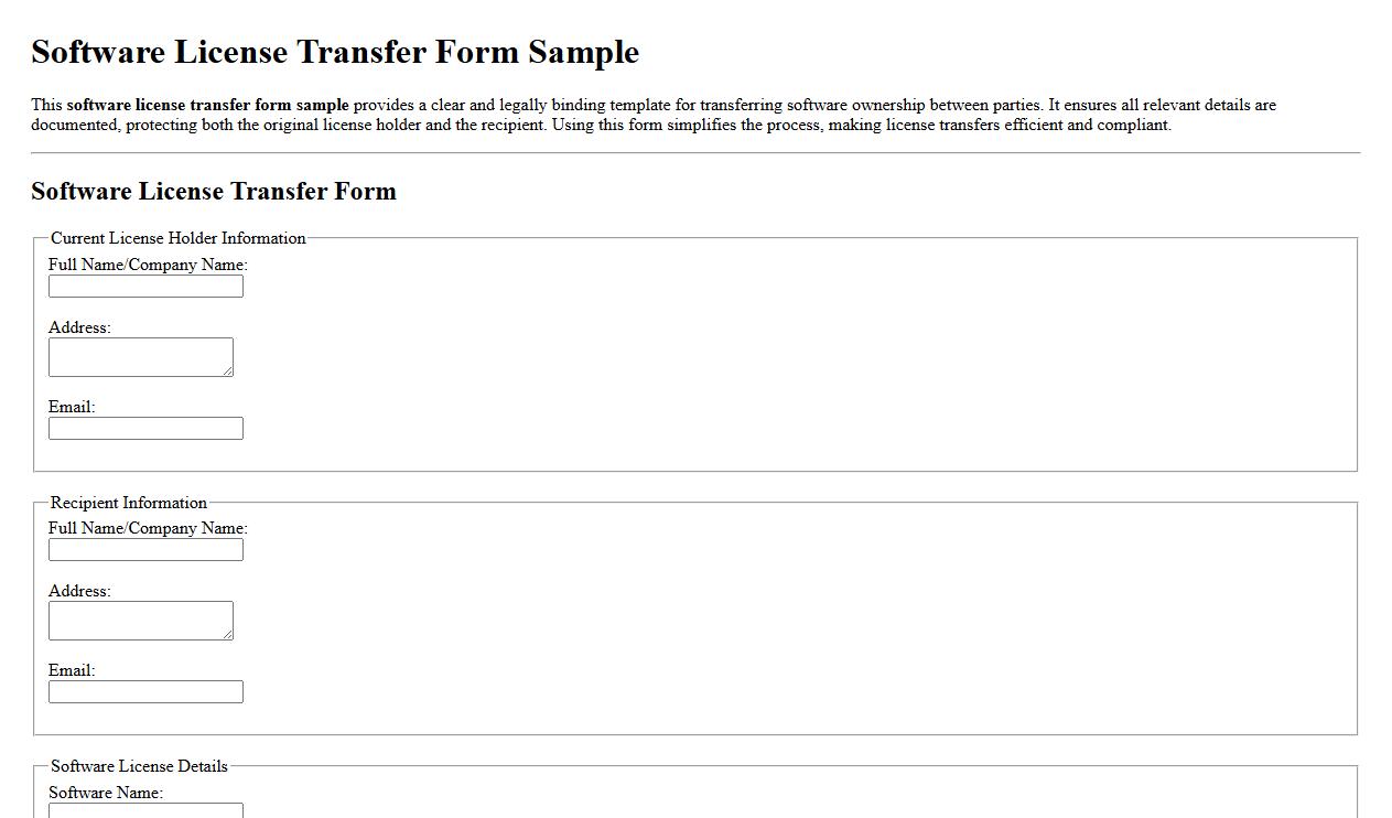 software license transfer form sample image preview