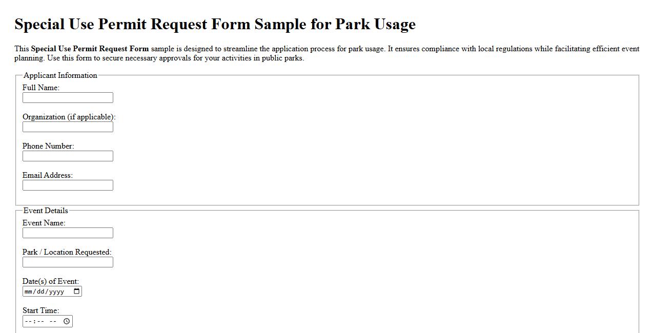 Special Use Permit Request Form Sample for Park Usage image preview
