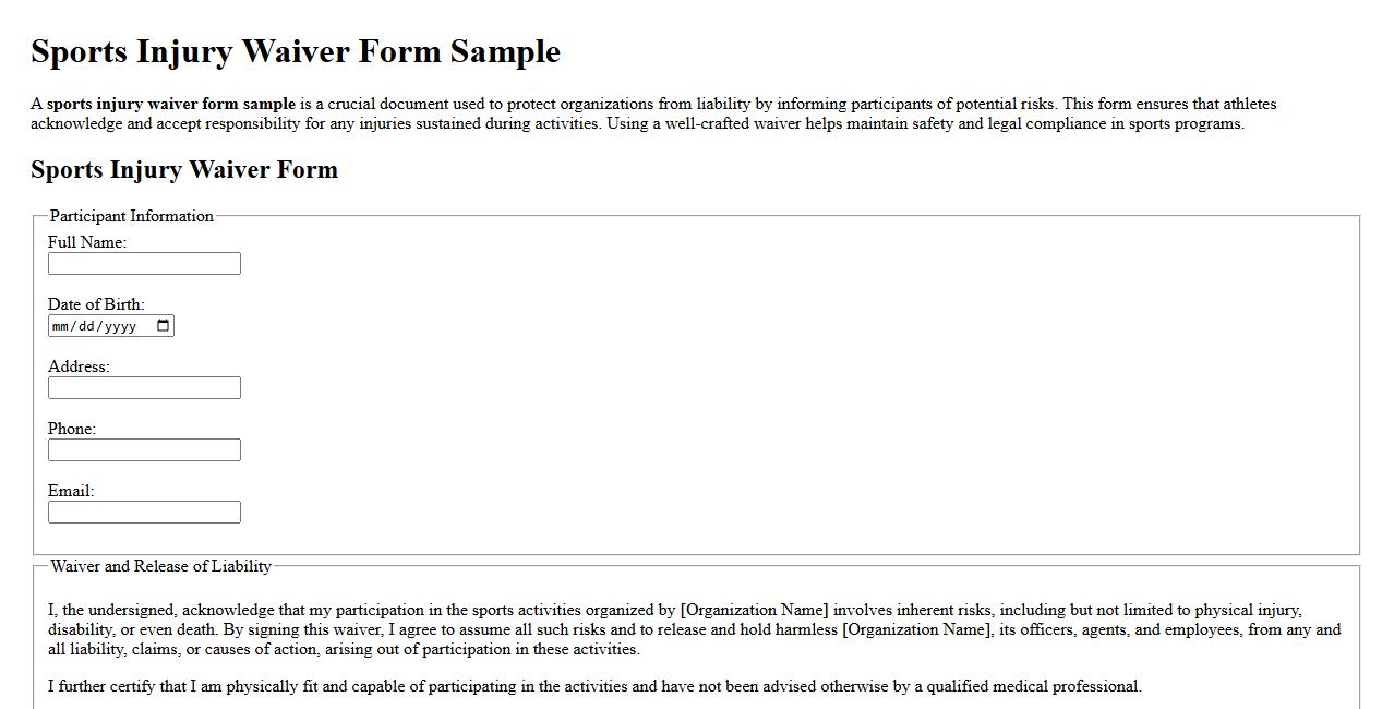 sports injury waiver form sample image preview