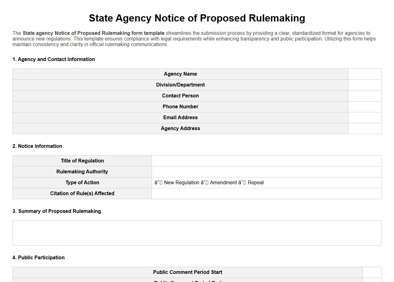 State agency Notice of Proposed Rulemaking form template image preview