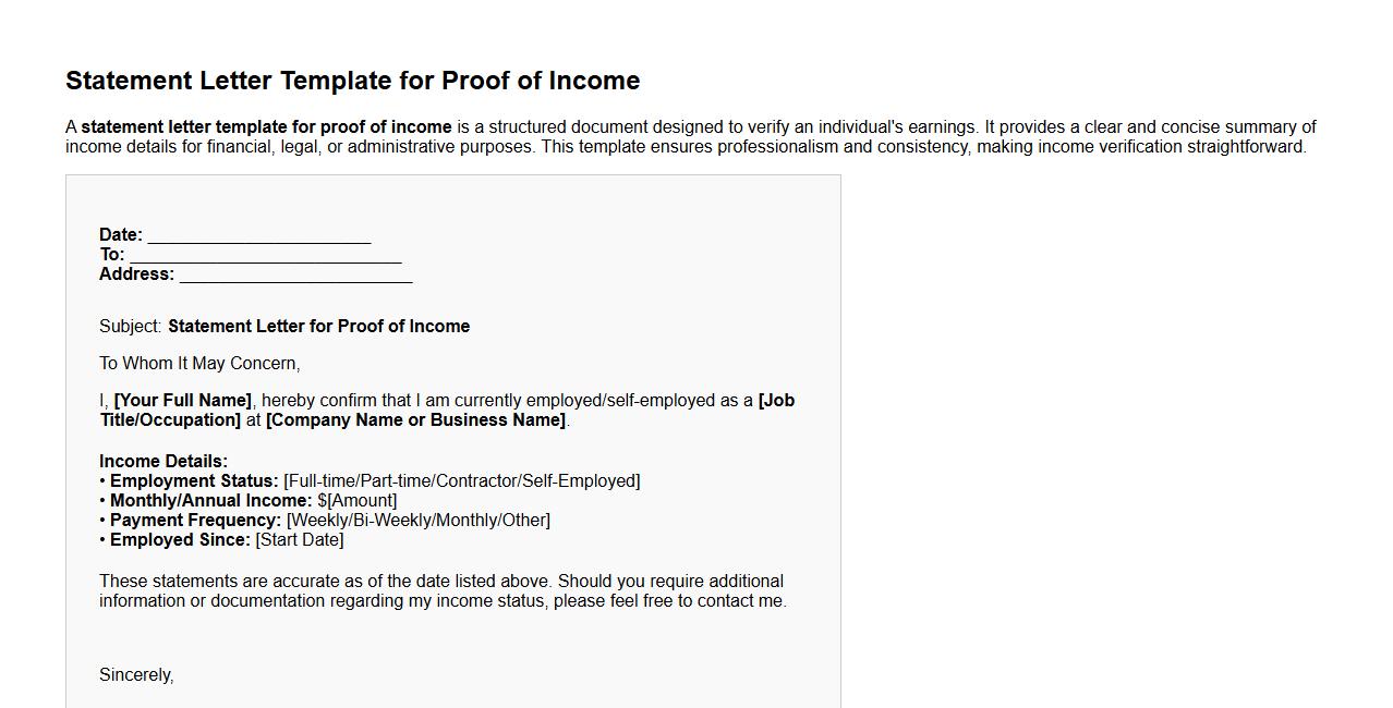 Statement letter template for proof of income image preview