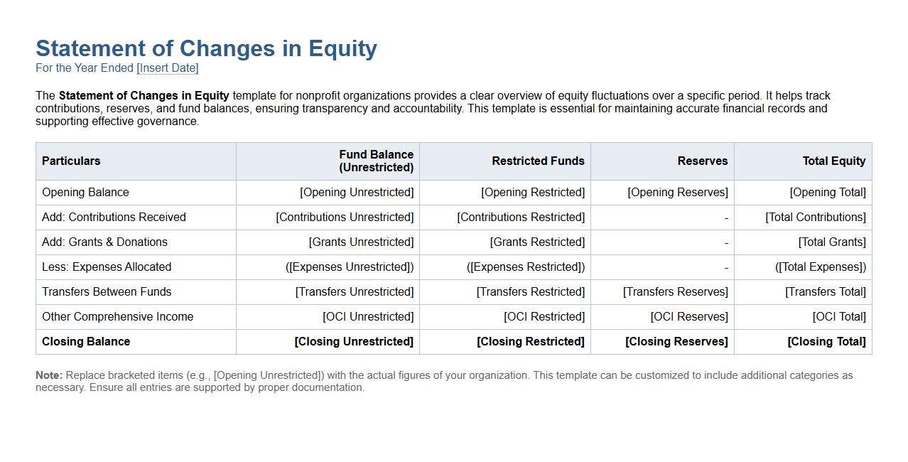Statement of Changes in Equity template for nonprofit organizations image preview
