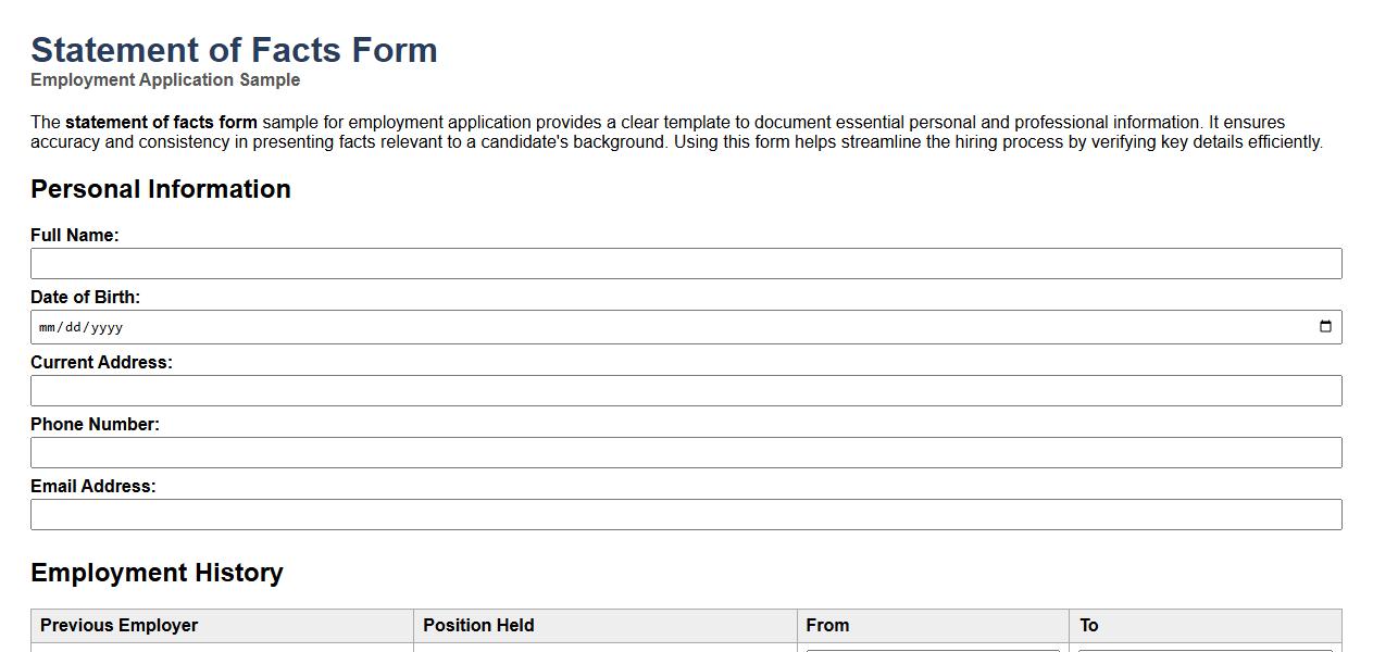 statement of facts form sample for employment application image preview