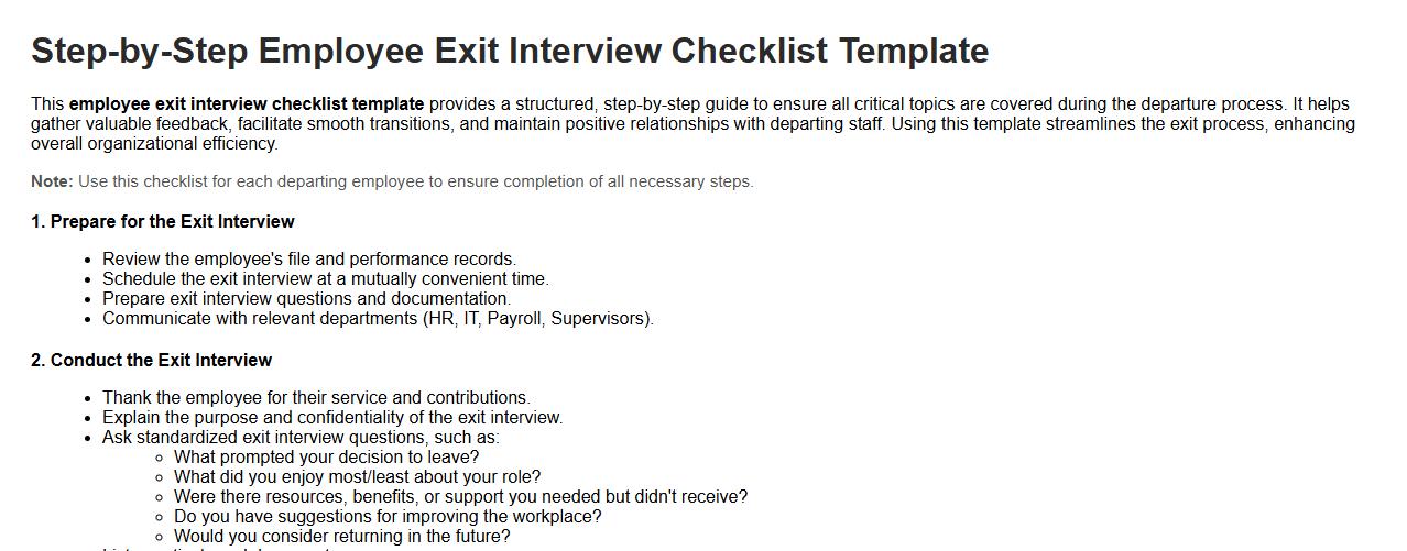 Step-by-step employee exit interview checklist template image preview