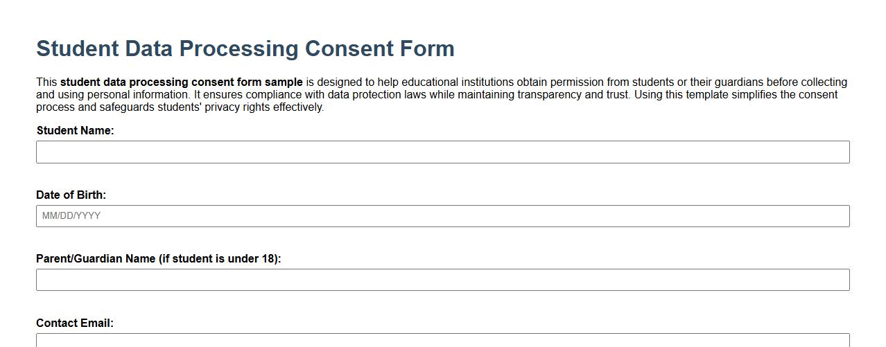 student data processing consent form sample image preview