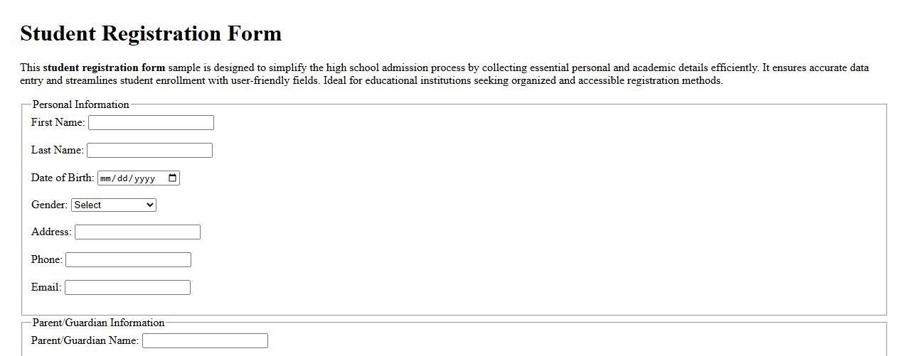 Student registration form sample for high school admission image preview