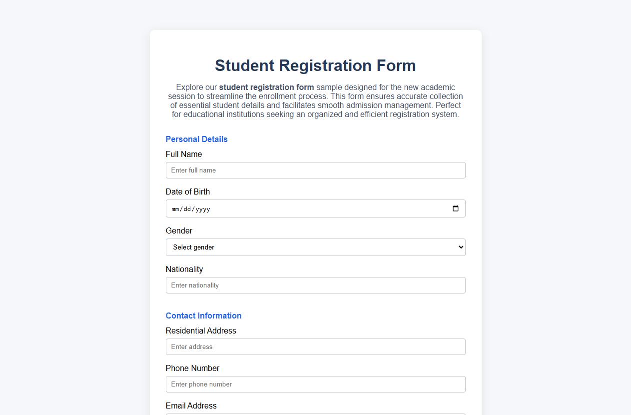 Student registration form sample for new academic session image preview
