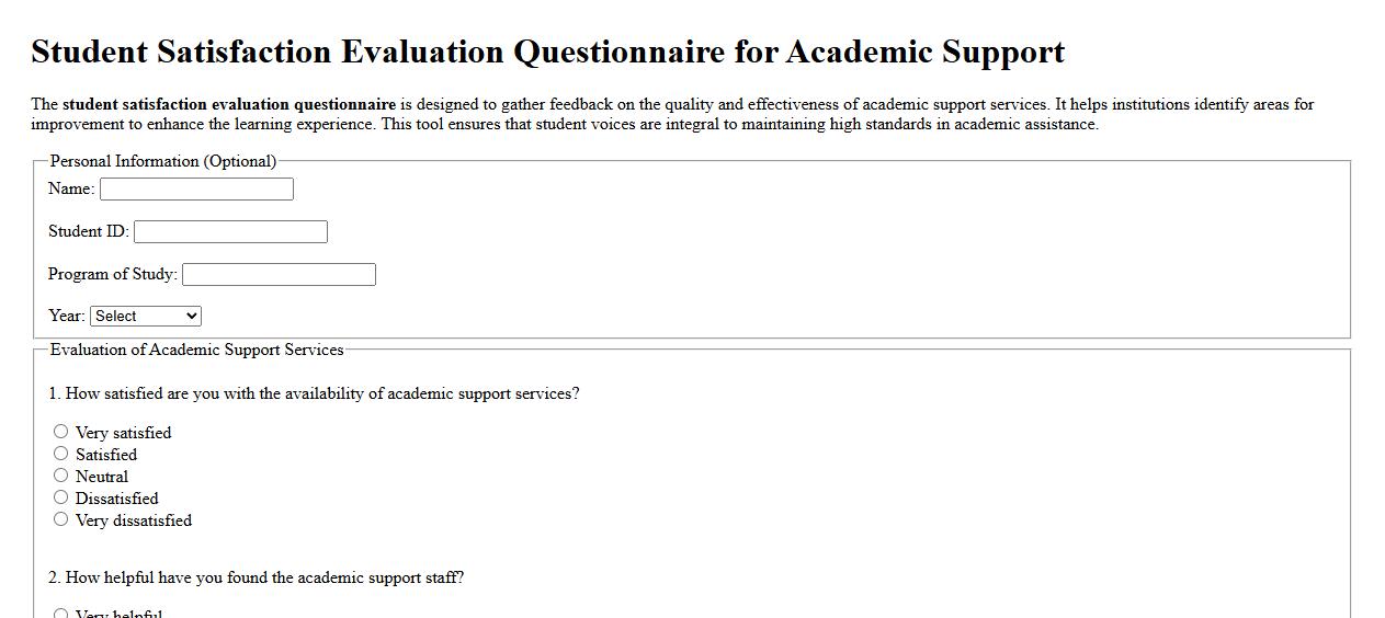 student satisfaction evaluation questionnaire for academic support image preview
