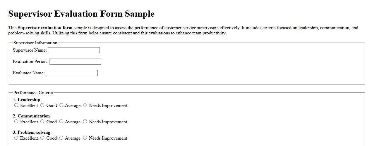 Supervisor evaluation form sample for customer service supervisors image preview