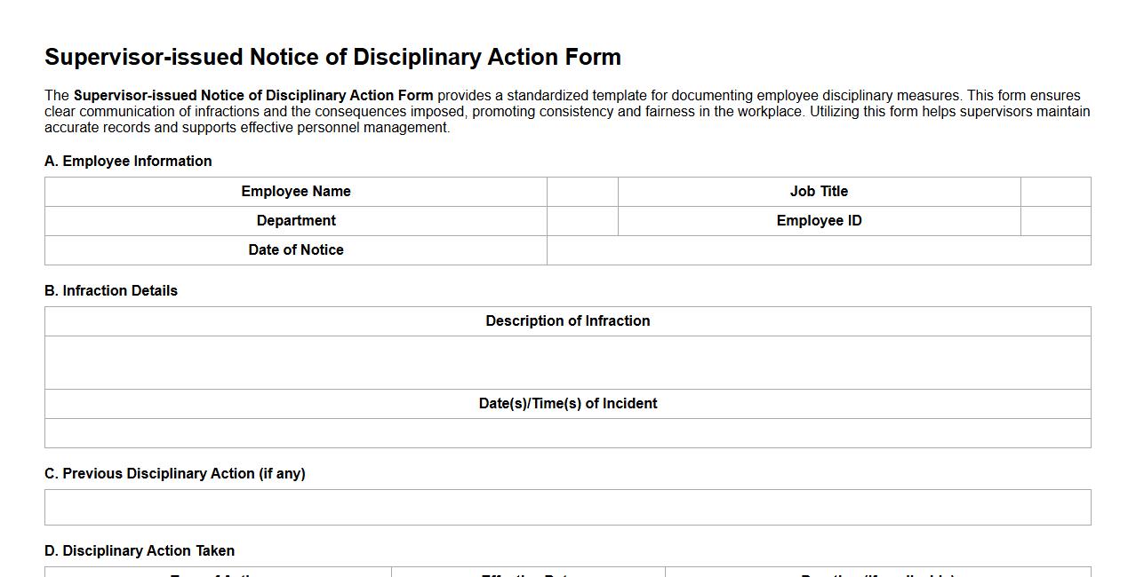 Supervisor-issued Notice of Disciplinary Action Form sample image preview