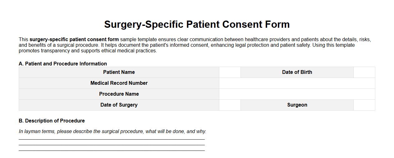 Surgery-specific patient consent form sample template image preview