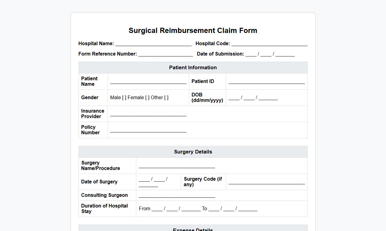 surgical reimbursement claim form sample for hospitals image preview