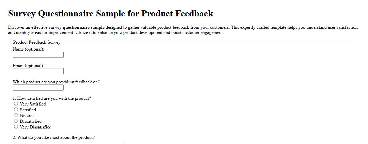Survey questionnaire sample for product feedback image preview