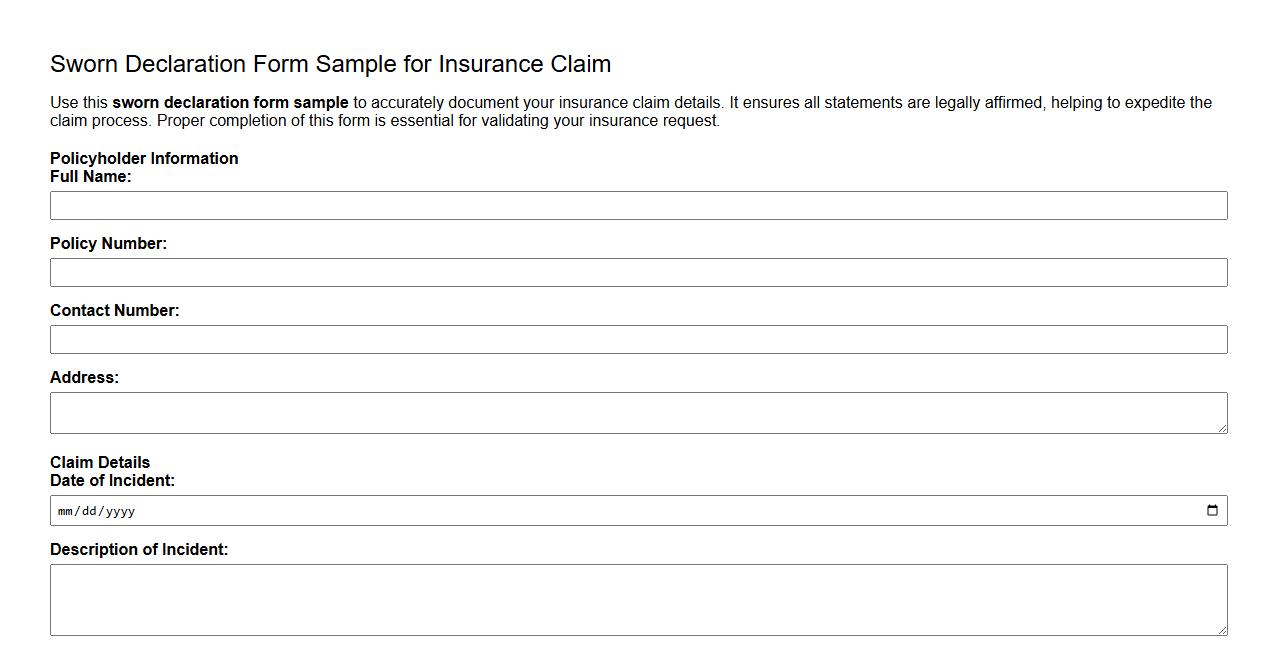 Sworn declaration form sample for insurance claim image preview