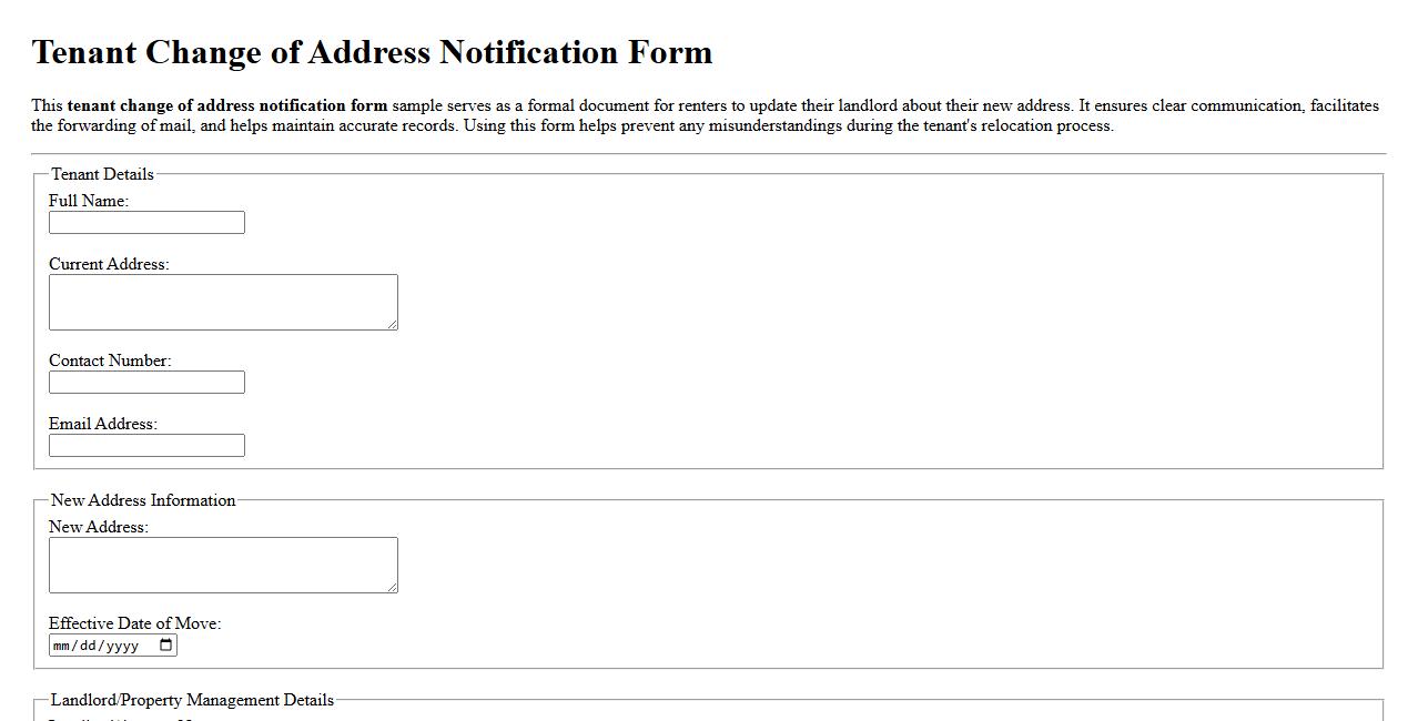 Tenant change of address notification form sample image preview